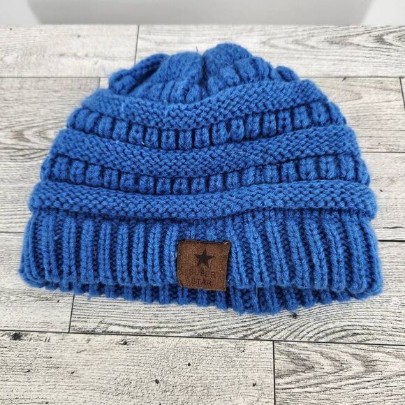 Super Star Blue Knit Beanie Baby Toddler OSFM - Picture 3 of 6